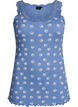 Top avec imprim&eacute; et bord en dentelle, Bleu, Packshot image number 0