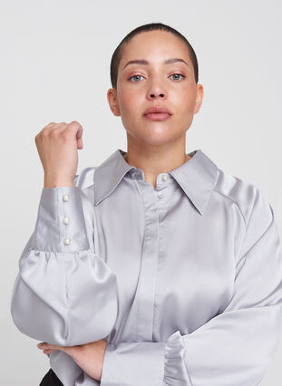 Chemise à manches ballon et col, Light Grey, Model image number 2