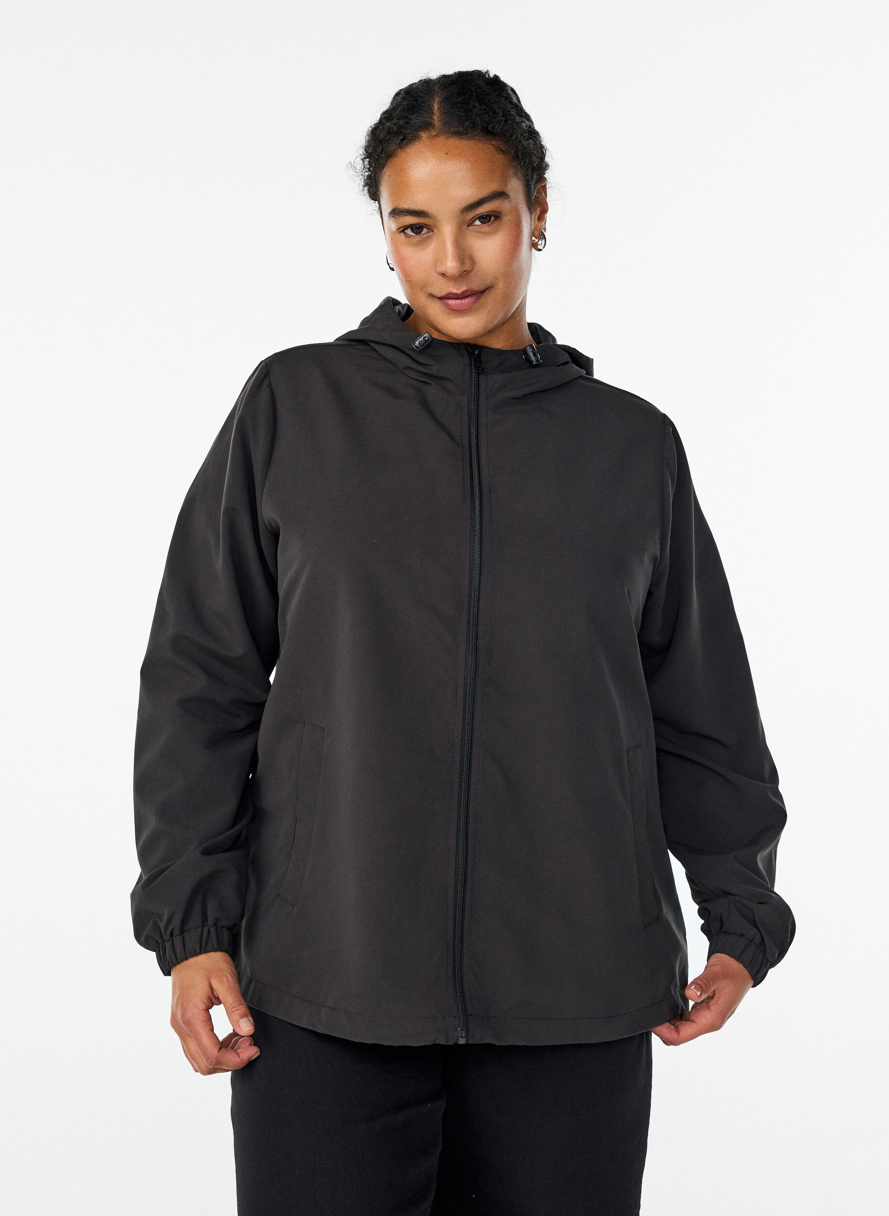Veste l&eacute;g&egrave;re avec capuche et fermeture &eacute;clair, Noir, Model