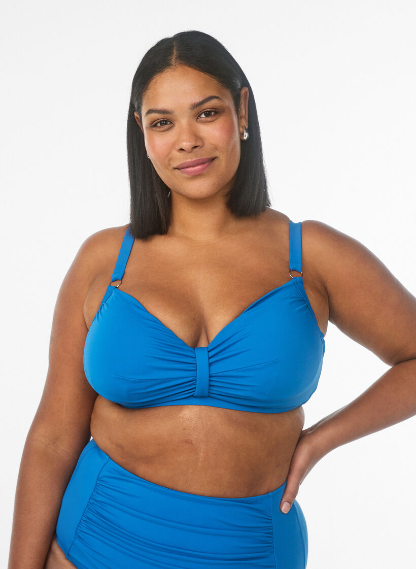 Soutien-gorge de bikini &agrave; armatures avec drap&eacute;, Bleu, Model image number 0