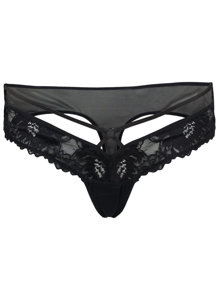String en dentelle avec d&eacute;tails, Black, Packshot image number 0