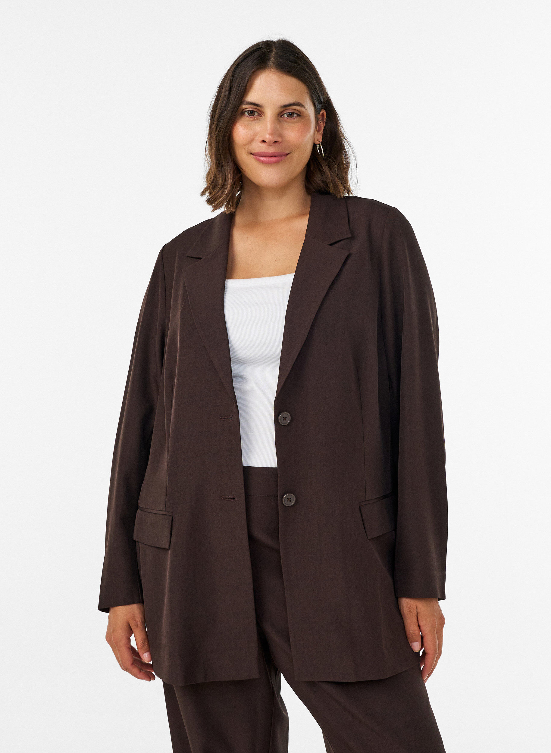 Blazer avec poches et fentes, Marron, Model