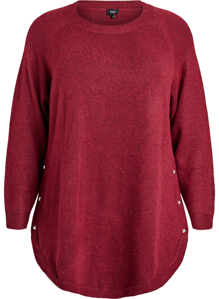 Lange gebreide blouse met balknopen, Donker Bordeaux, Packshot image number 0