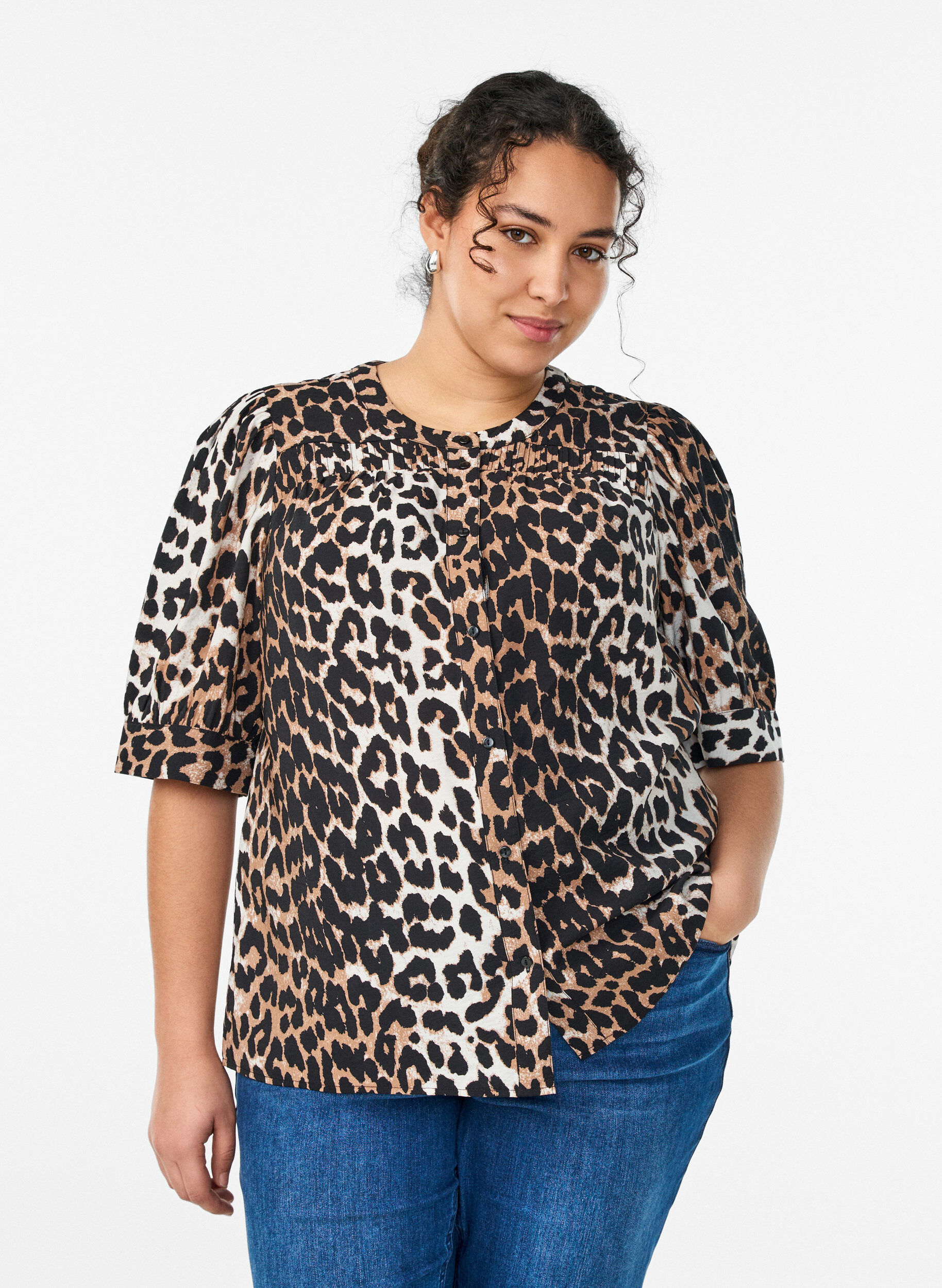 Blouse met patroon en 1/2 mouwen, 9990, Model