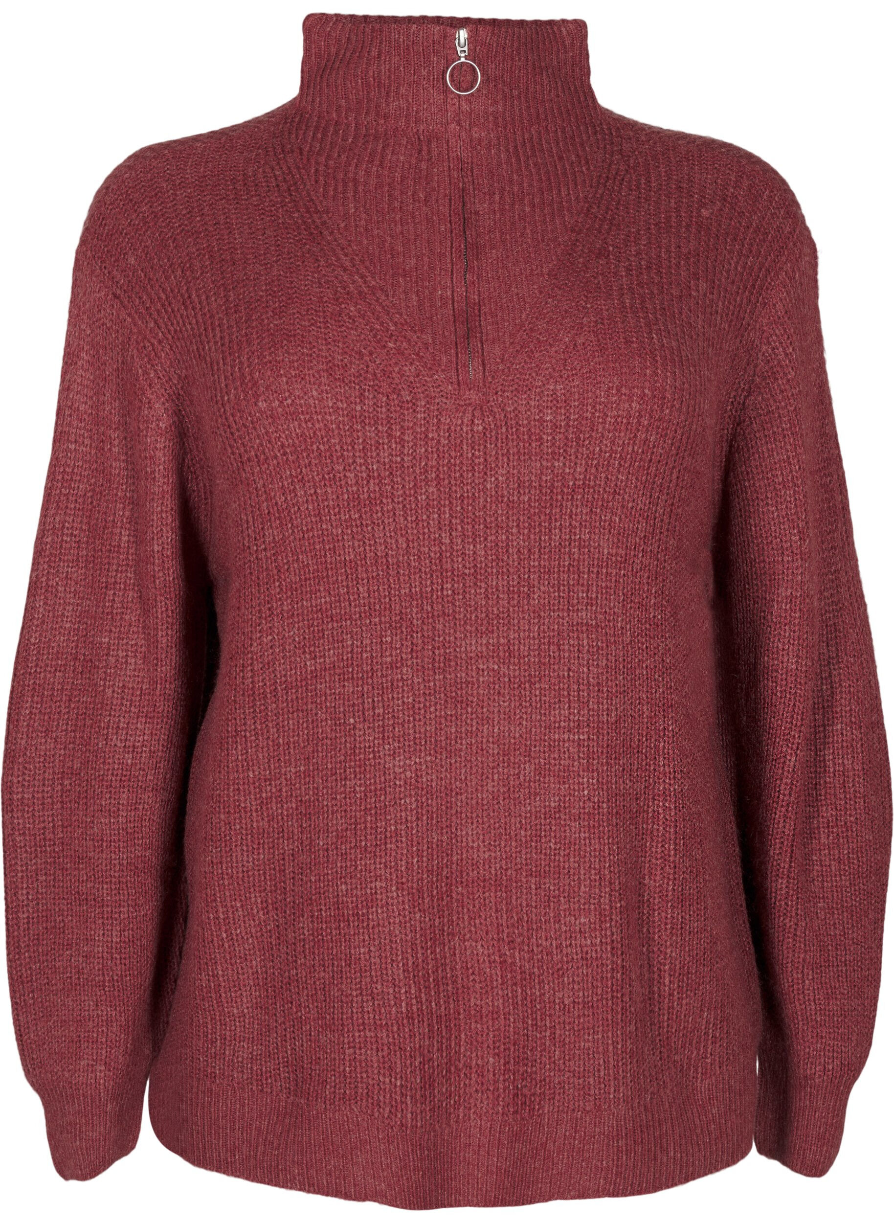 ZizziPull en tricot avec col haut et fermeture &eacute;clair, Bordeaux, Packshot image number 0