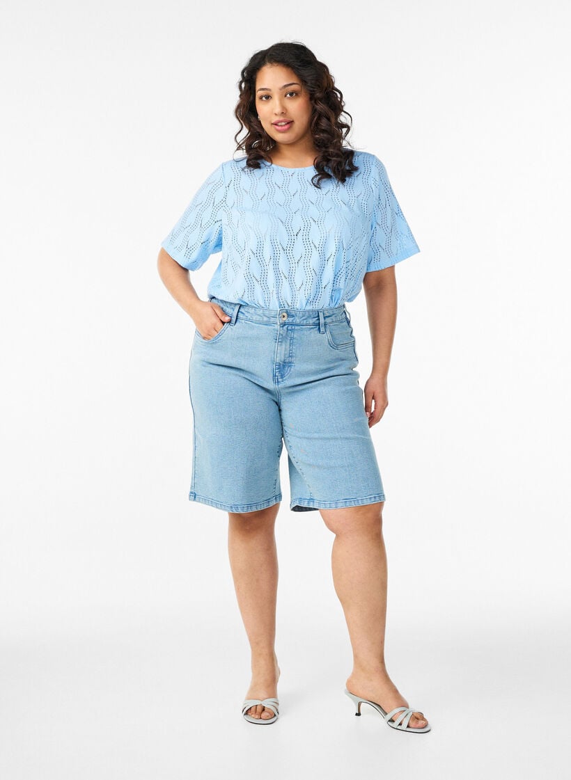 Jersey T-shirt met oogjespatroon, Blauw, Model image number 1