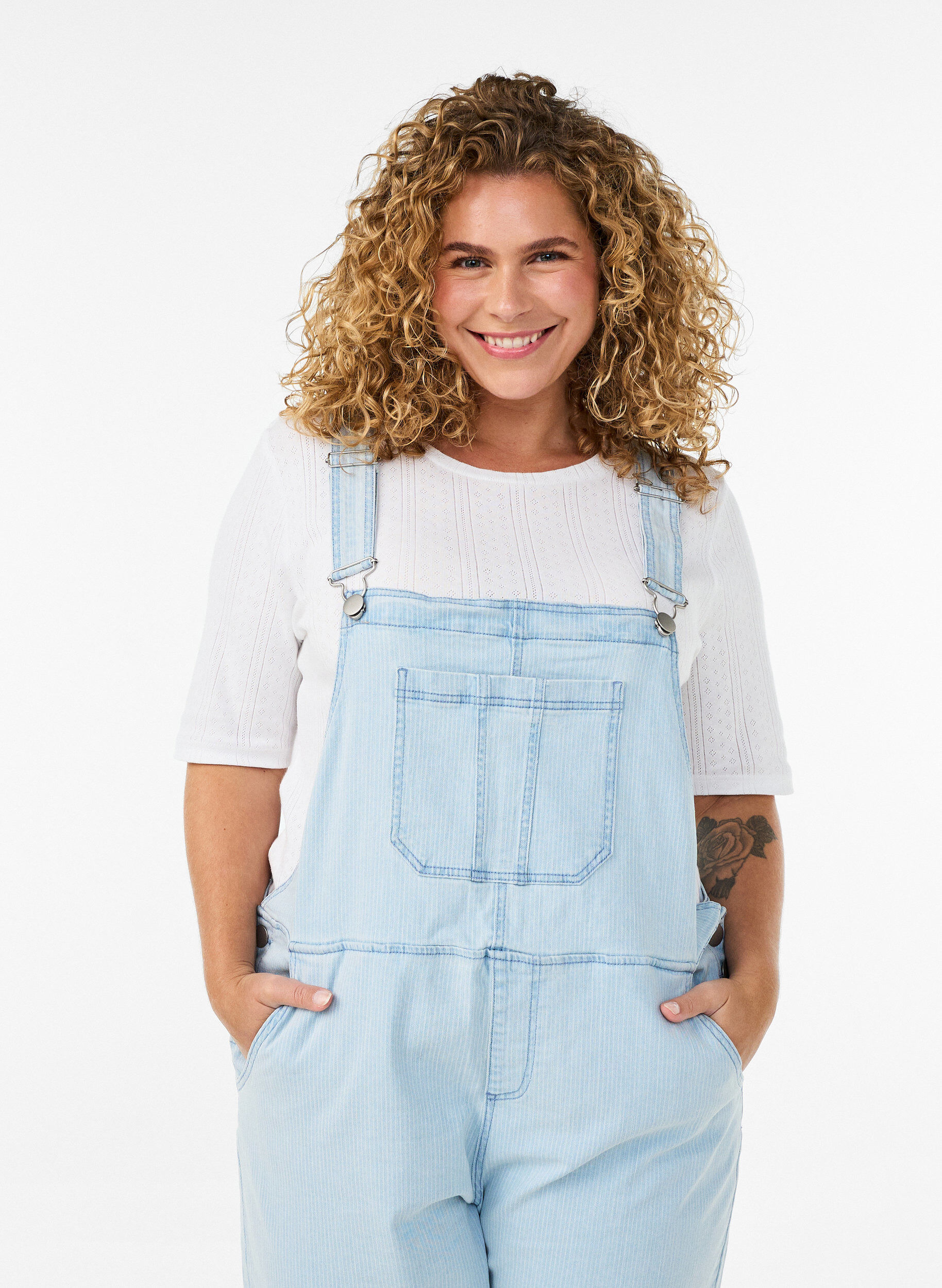 ZizziGestreepte denim overall, Blauw, Model image number 2