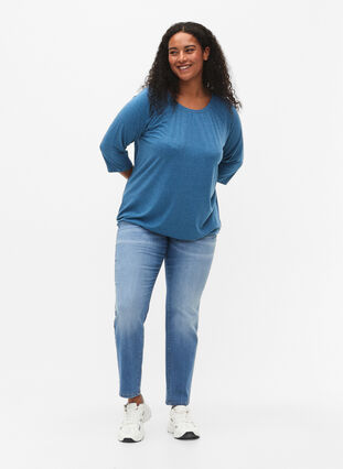 Gestreepte blouse met 3/4 mouwen, Legion Blue Mel., Model image number 2