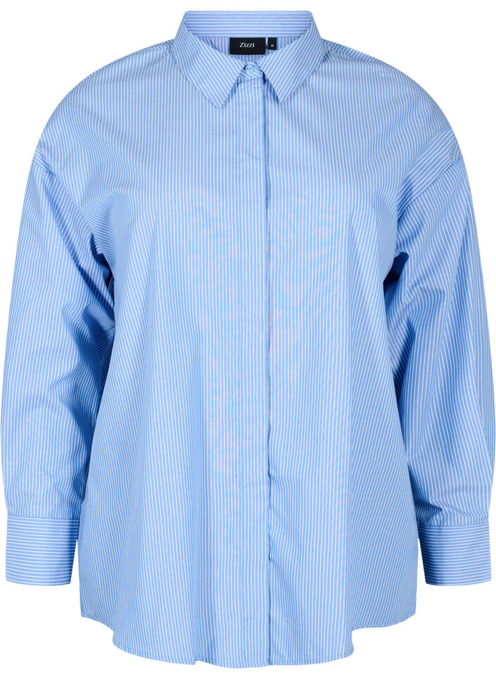 Chemise rayée ample à manches longues, Bleu Clair, Packshot image number 0