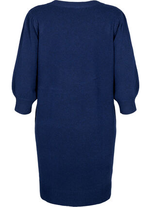 Gebreide jurk met 3/4 pofmouwen, N. Blazer/Black Mel., Packshot image number 1