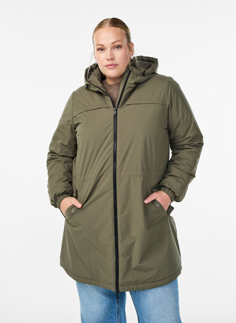 Lichtgewicht gewatteerde parka met een capuchon, Groen, Model image number 0