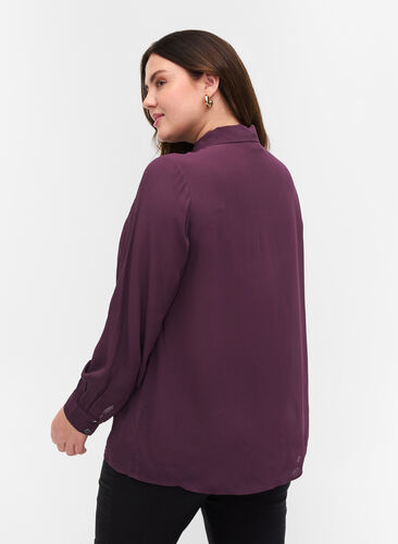 Viscose blouse met knoopsluiting en lintdetails, Plum Perfect, Model image number 1