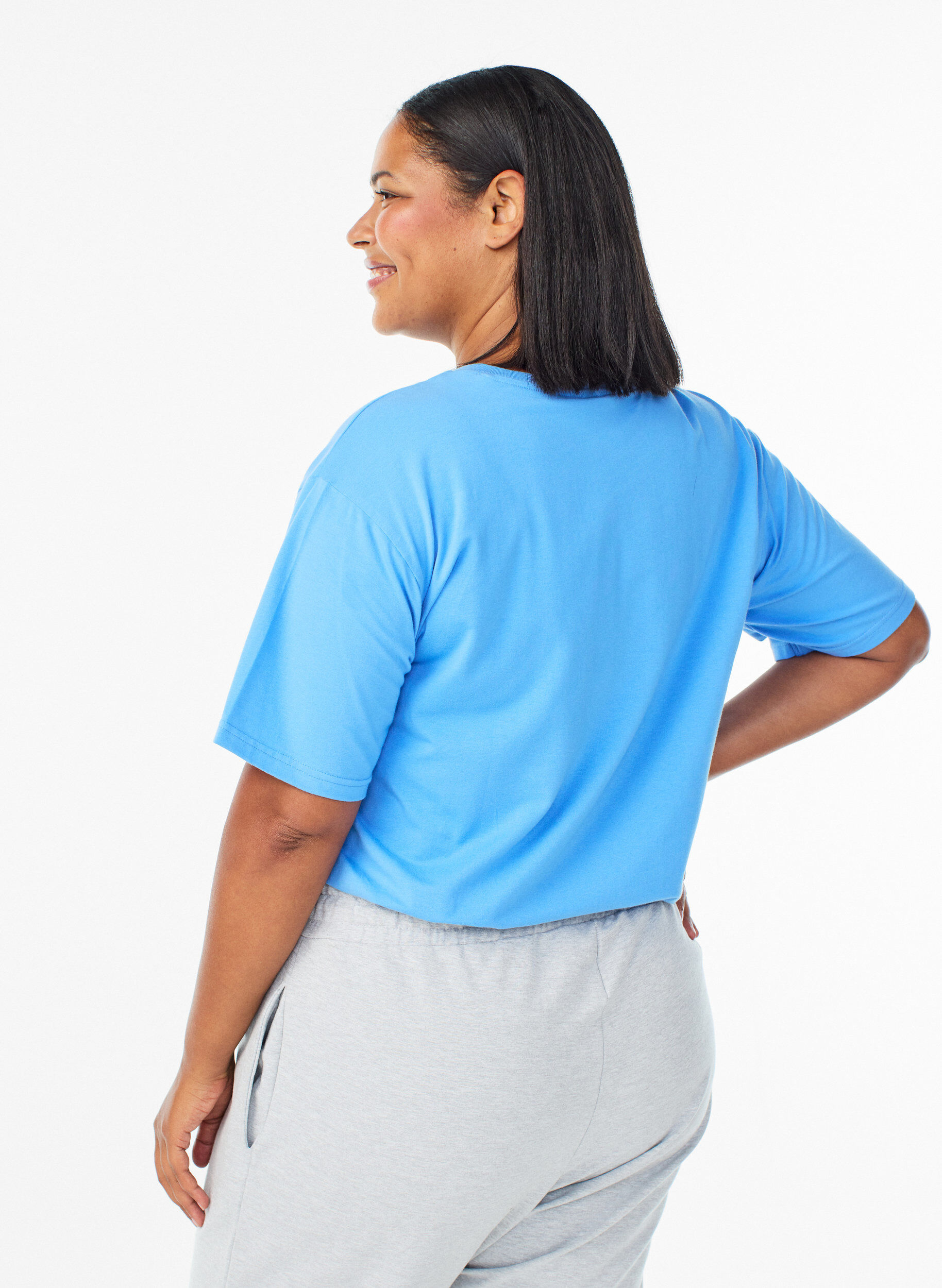 ZizziSportief T-shirt in biologisch katoen, Blauw, Model image number 2
