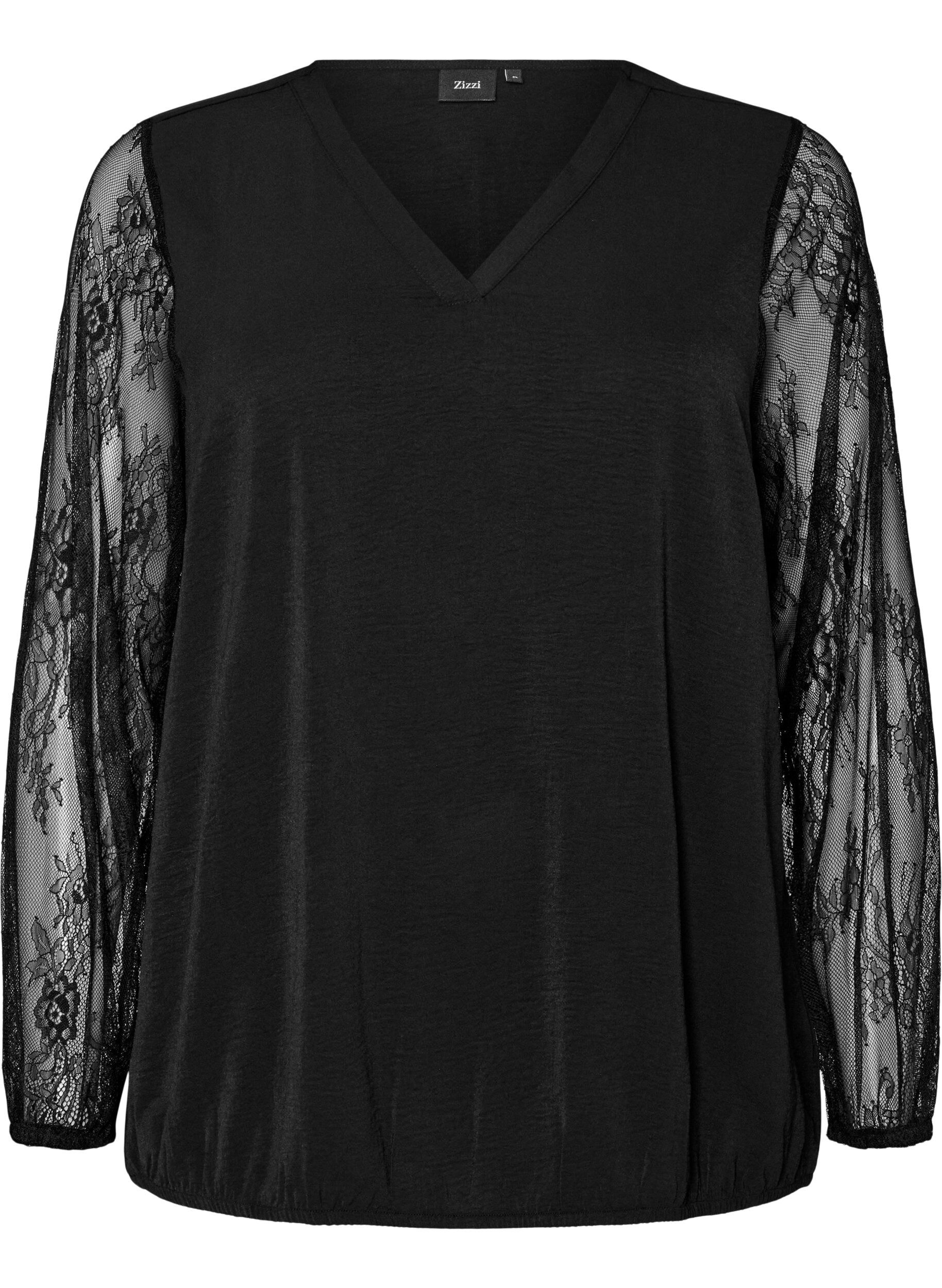 Blouse avec manches en dentelle et coupe ballon