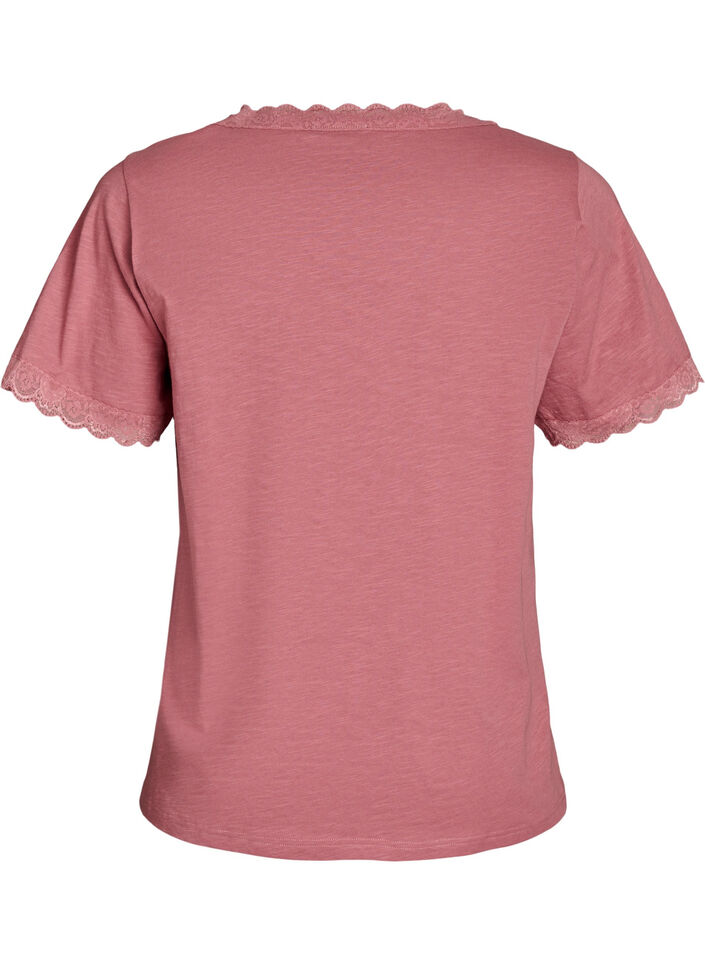 T-shirt met kanten rand, Roze, Packshot image number 1