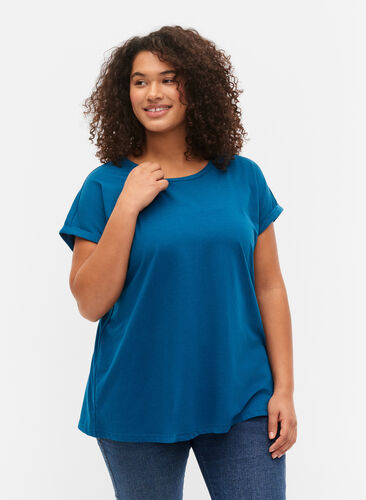 T-shirt à manches courtes en coton mélangé, Petrol Blue, Model image number 0