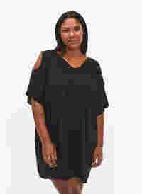 Robe de plage avec détail sur l'épaule en viscose, Black, Model