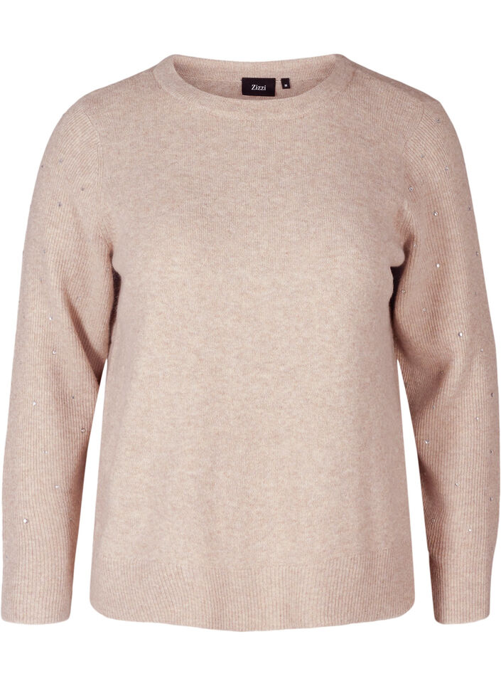 Blouse en tricot côtelée  avec des strass décoratives , Pumice Stone Mel., Packshot image number 0