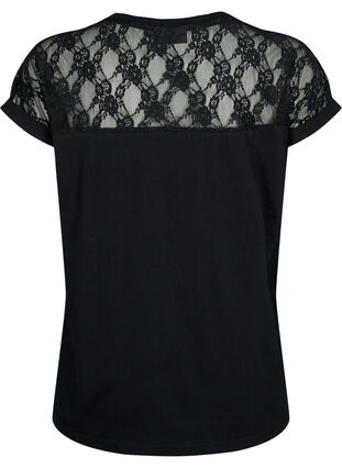 T-shirt en coton à manches courtes avec dentelle, Black, Packshot image number 1