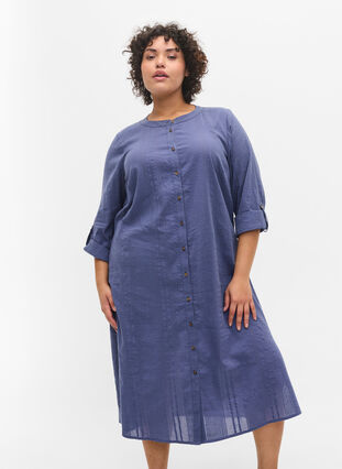 Robe-chemise en coton à manches 3/4, Nightshadow Blue, Model image number 0