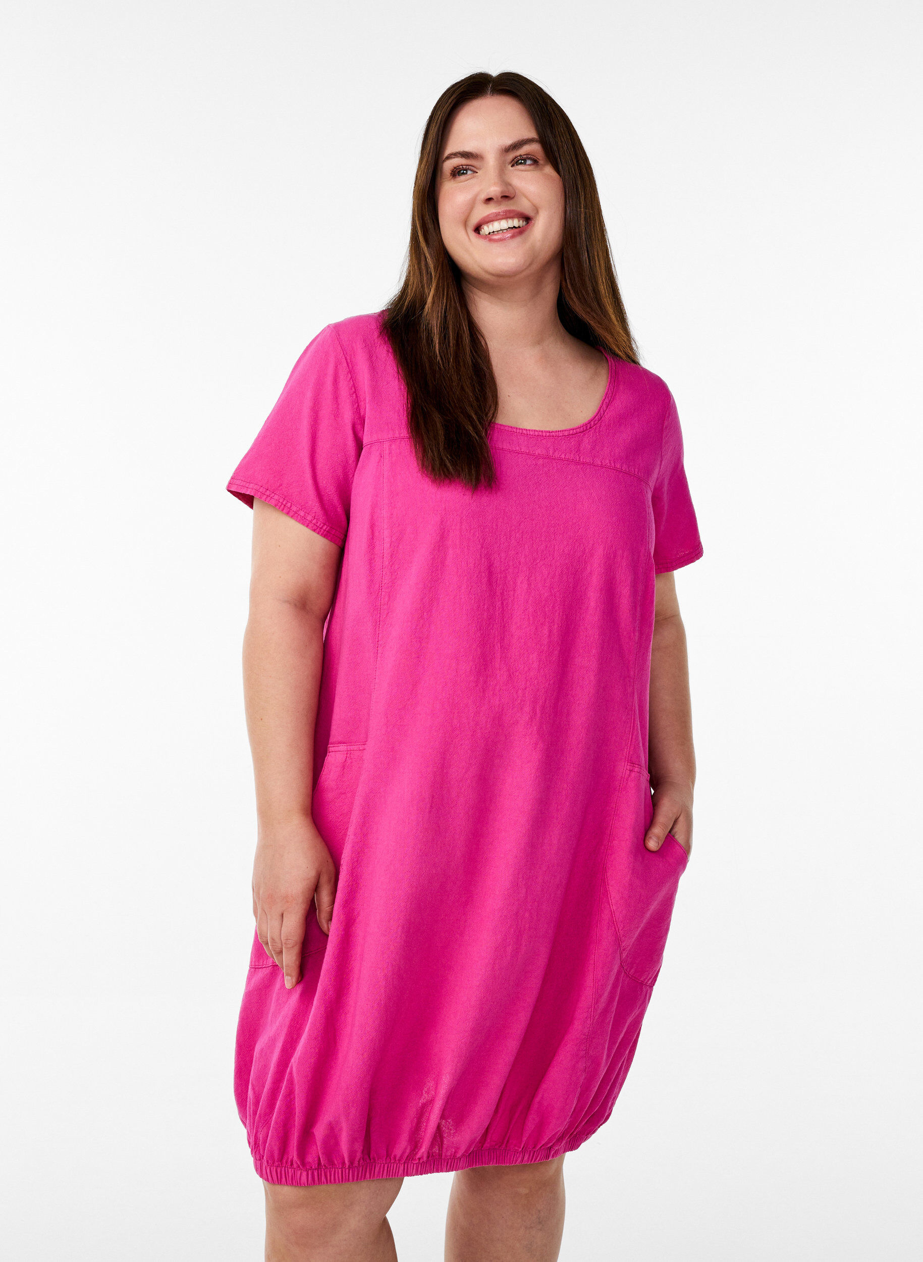 Zizzi Robe en coton &agrave; manches courtes, Rose, Model image number 0