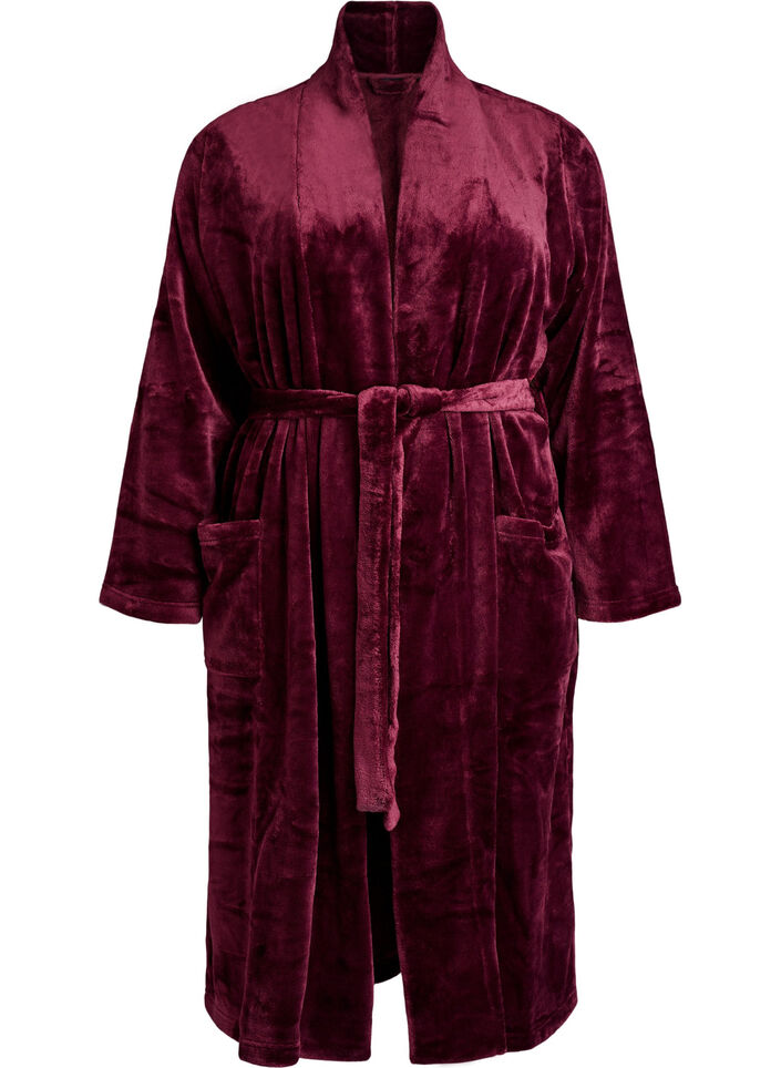 Kamerjas in zachte velour met zakken, Donker Bordeaux, Packshot image number 0