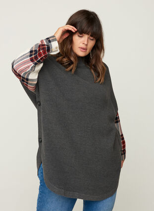 Poncho en tricot à manches courtes, Dark Grey Melange, Model image number 0