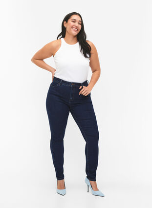 Amy jeans met een hoge taille en super slanke pasvorm, Dark blue, Model image number 0