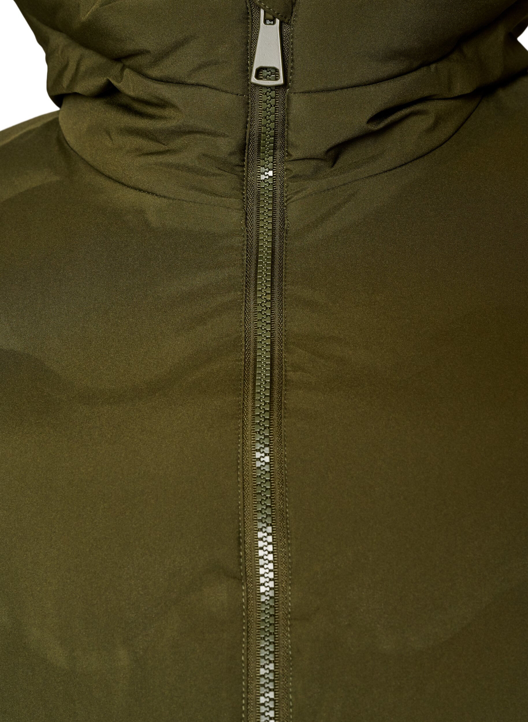ZizziLange gewatteerde jas met capuchon en een golfpatroon, Groen, Packshot image number 2