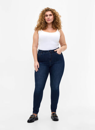 Super smalle jeans met hoge taille, Dark Blue, Model image number 0