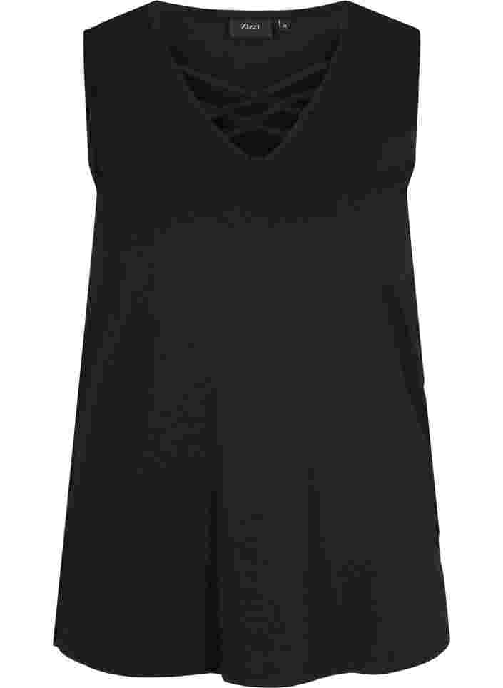 Top met v-hals en kruisdetails, Black, Packshot image number 0
