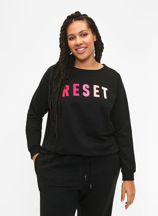 Sweatshirt met tekst, Black W. Reset, Model image number 0
