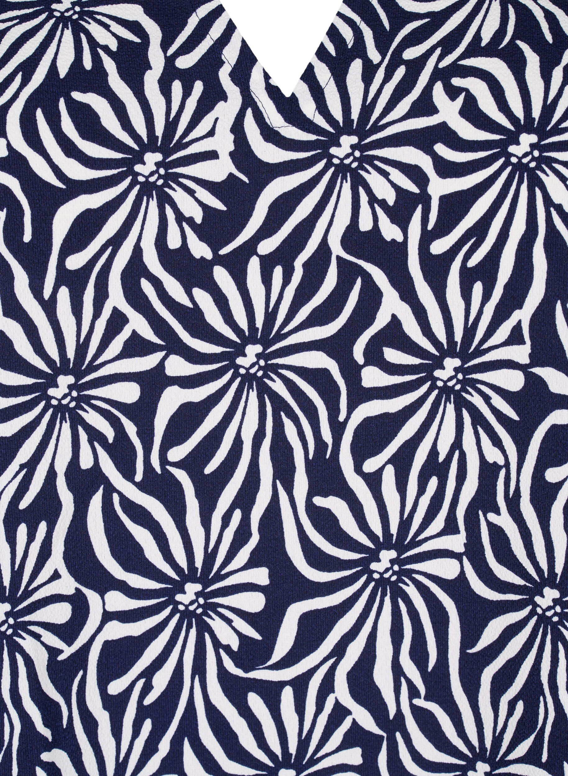 Zizzi Blouse met V-hals en bloemenprint, White Blue Flower, Packshot image number 2