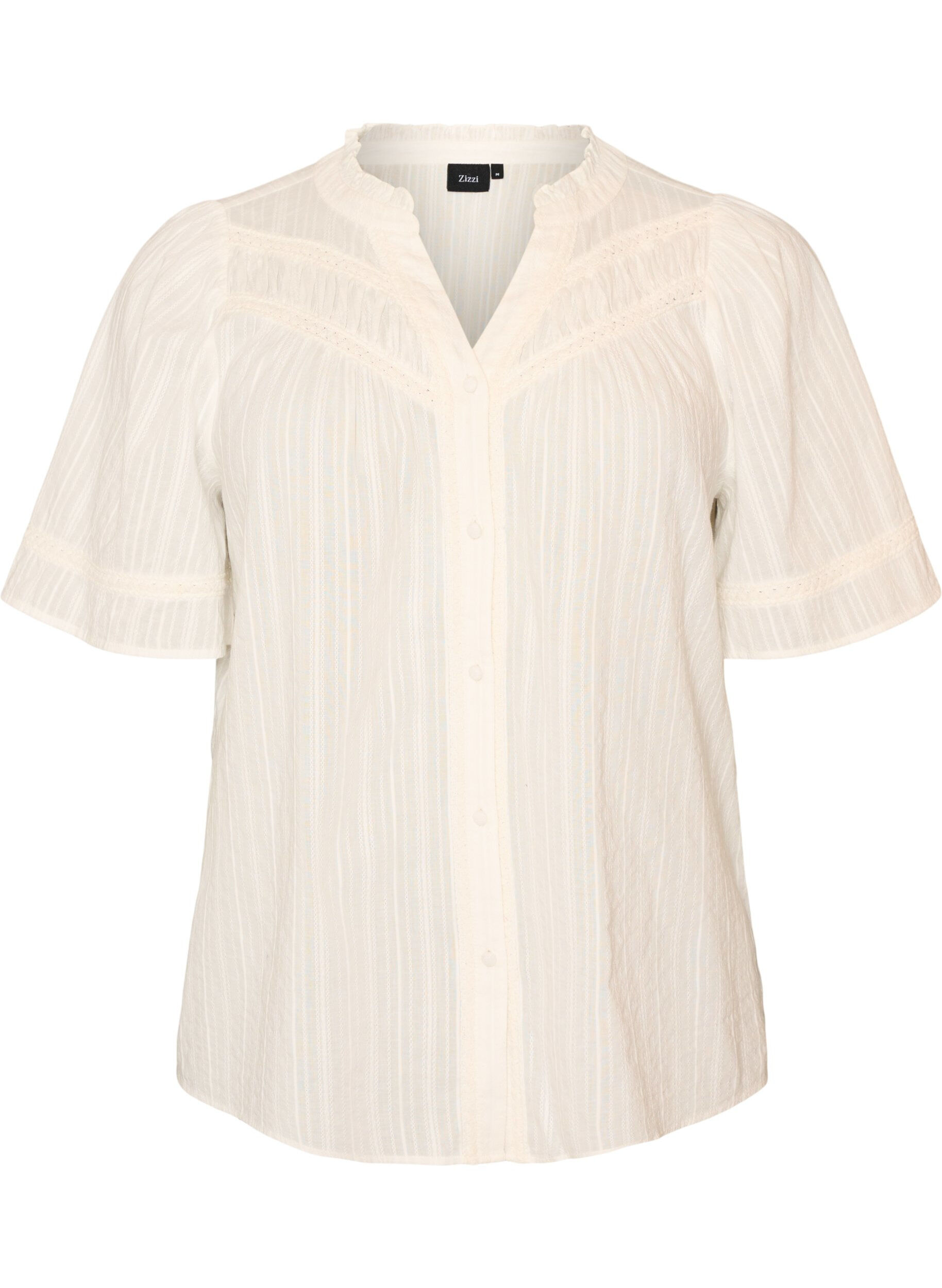 ZizziBlouse en coton avec bandes d&eacute;coratives, Vanille, Packshot image number 0