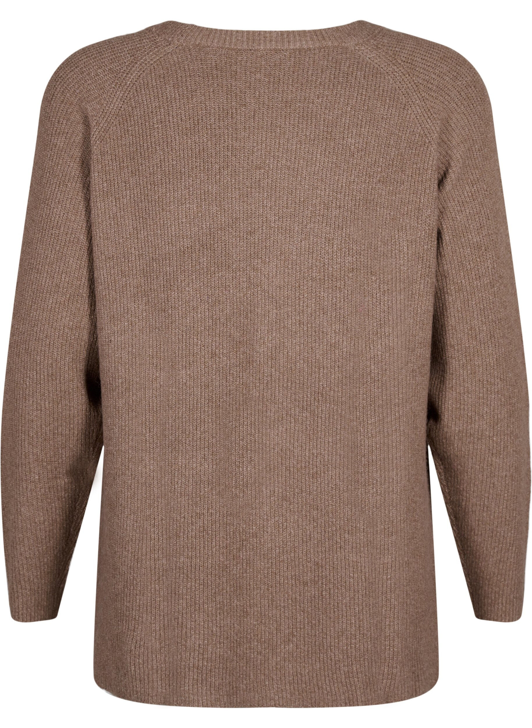 ZizziGem&ecirc;leerde pullover met zijsplit, Walnut/White Mel., Packshot image number 1