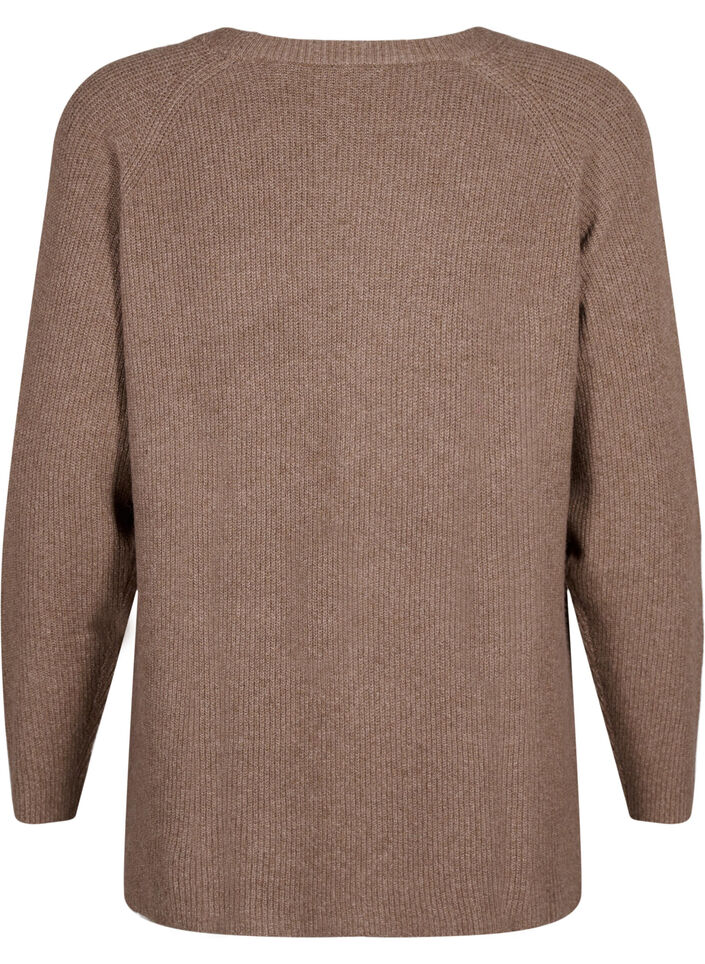 Gemêleerde pullover met zijsplit, Walnut/White Mel., Packshot image number 1