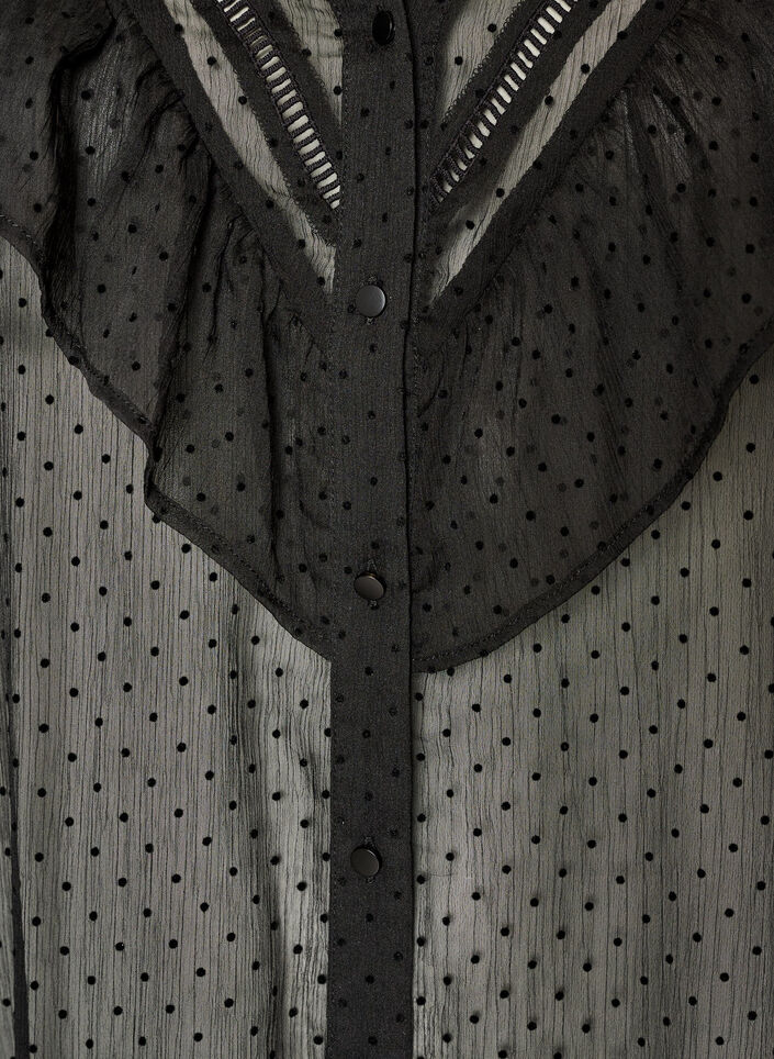 Robe midi en tissu l&eacute;ger et vaporeux &agrave; pois, avec des volants, Noir, Packshot image number 2