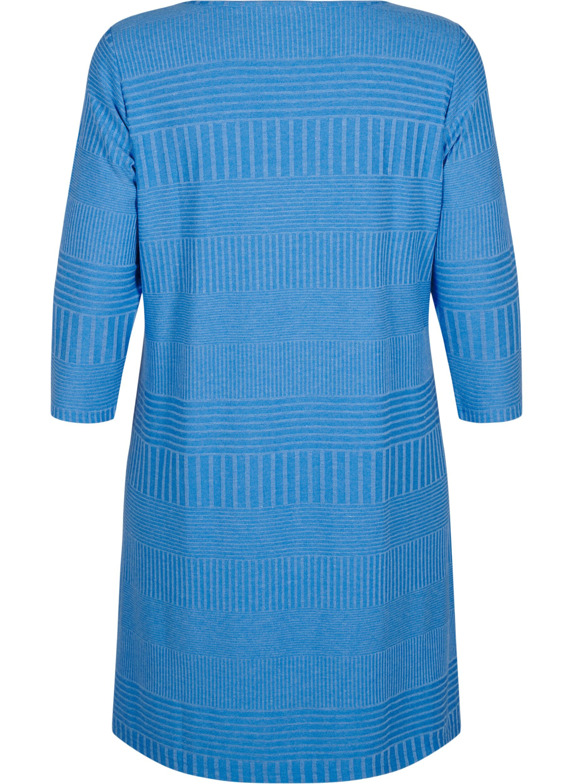 Zizzi Robe avec manches 3/4 et motif ray&eacute;, Princess Blue Mel., Packshot image number 1