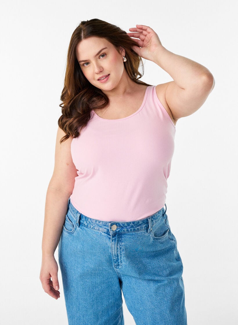 Effen basic top in katoen, Roze, Model image number 0