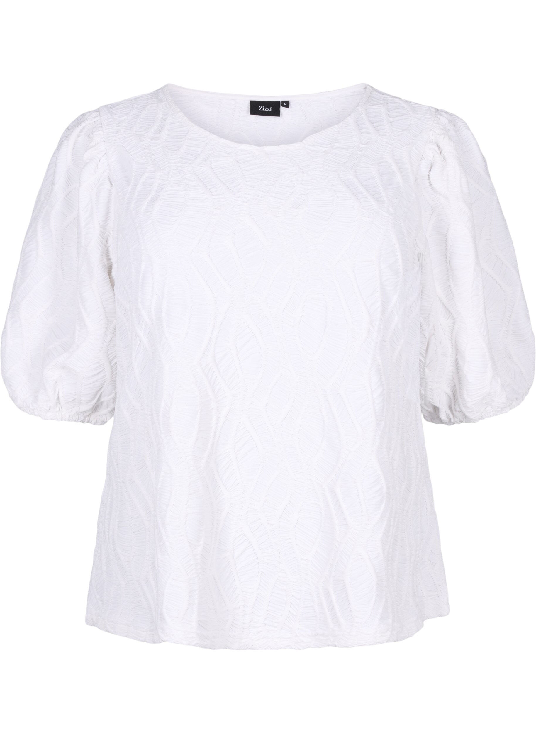 ZizziBlouse met structuur en korte mouwen, Bright White, Packshot image number 0