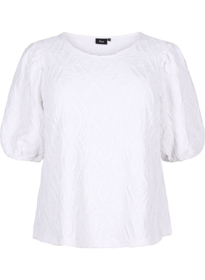 Blouse met structuur en korte mouwen, Bright White, Packshot image number 0