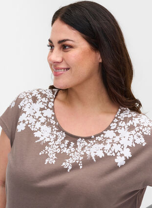 T-shirt en coton avec détails imprimés, Falcon mel Feather, Model image number 2
