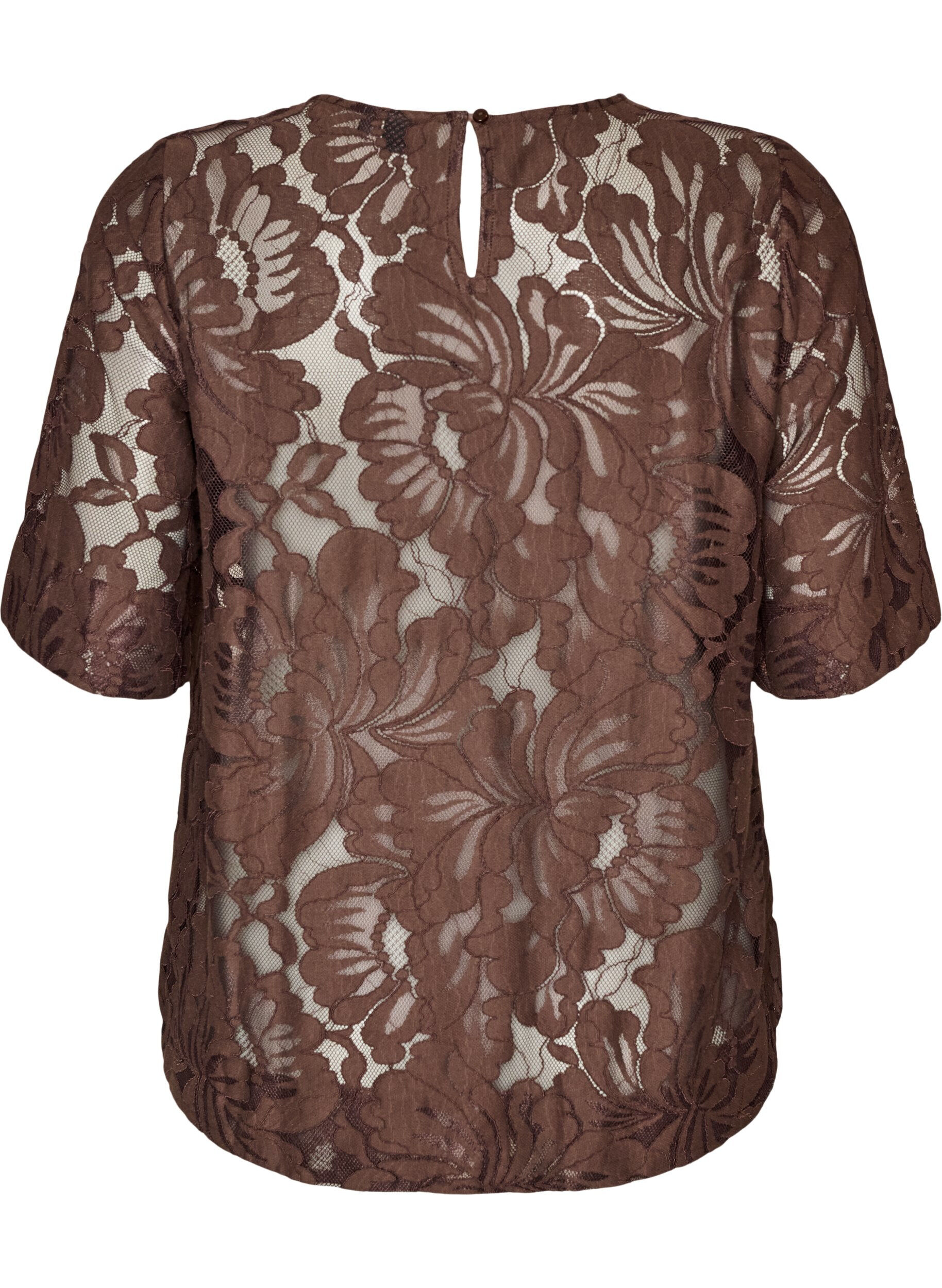 ZizziBlouse en dentelle avec manches courtes, Marron, Packshot image number 1