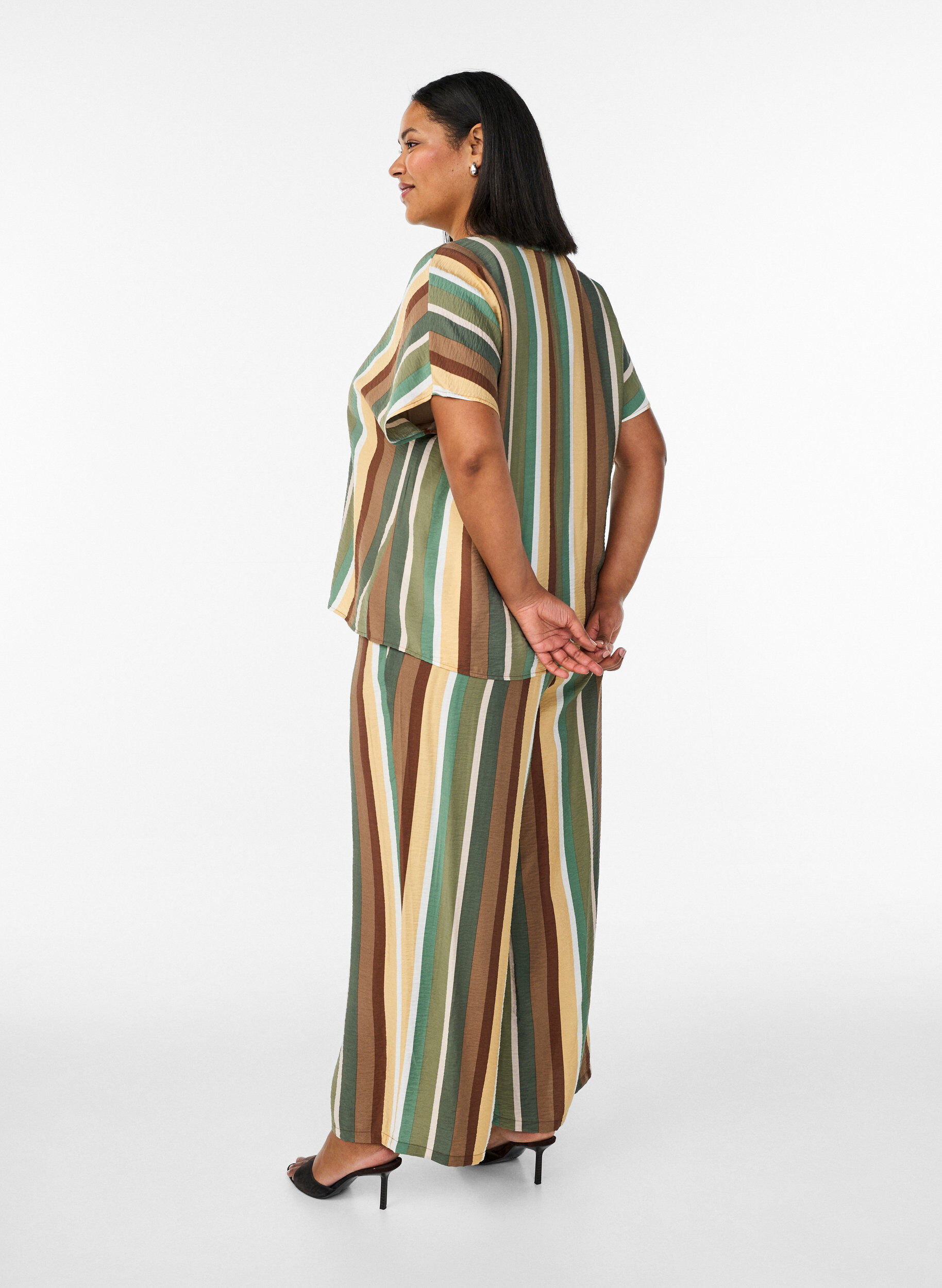 ZizziLosse viscose broek met strepen, Bruin, Model image number 1