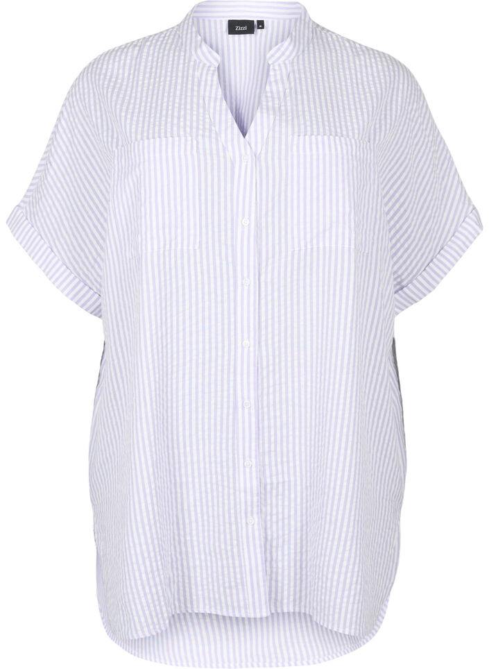Chemise rayée avec poches de poitrine, White/LavenderStripe, Packshot image number 0