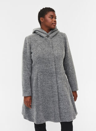 Lange jas met capuchon en wol, Light Grey Melange, Model image number 0