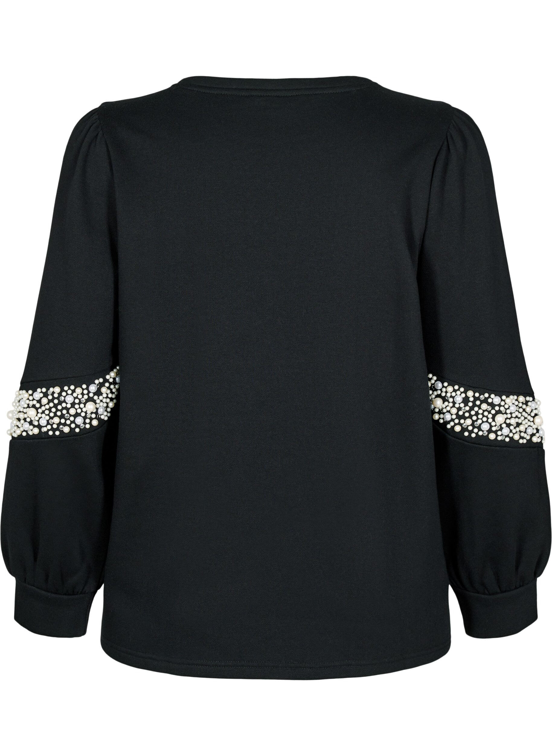 ZizziSweatshirt met pareldetails, Black, Packshot image number 1