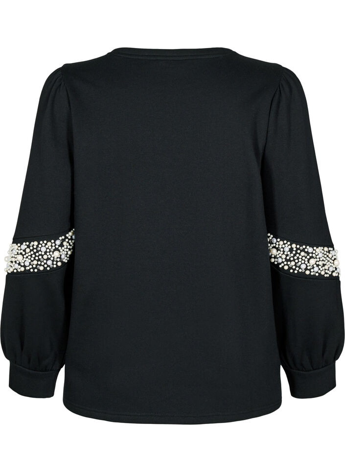 Sweat-shirt avec détails en perles, Black, Packshot image number 1