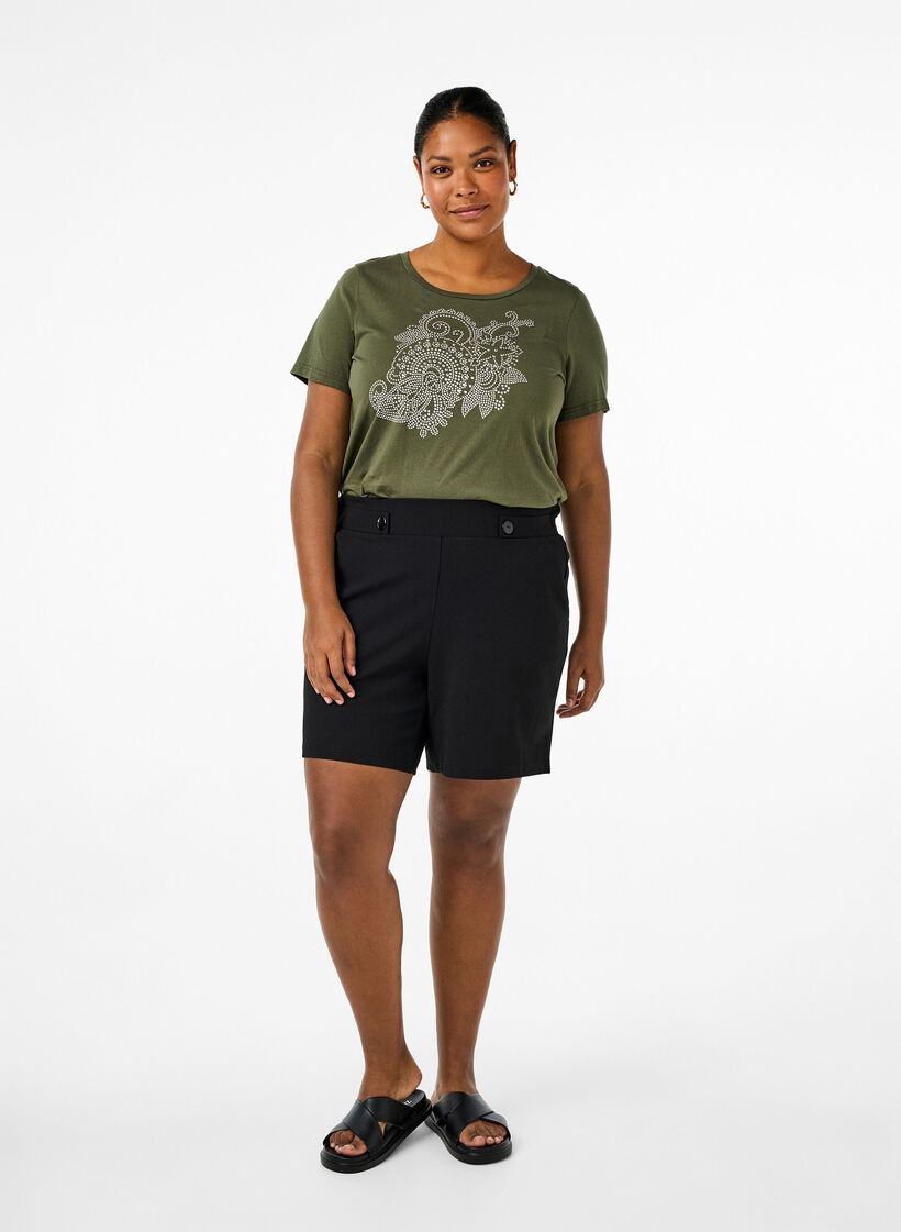 T-shirt en coton avec motif strass, Thyme w. Rhinestones, Model image number 2