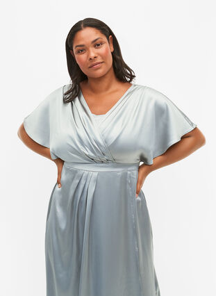 Maxi jurk met wikkel en korte mouwen, Silver Blue, Model image number 3